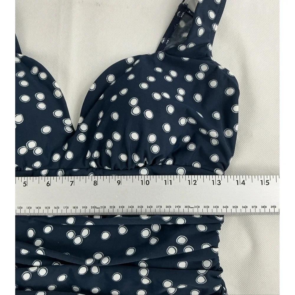 Miraclesuit Cherie Swimsuit 12 Navy Polka Dot One Piece Tummy Control 6560255